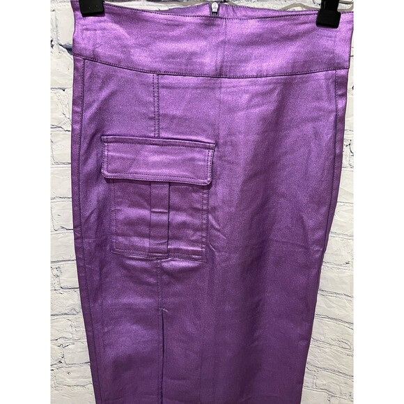 Lizette Collection Purple Metallic Cargo Skirt w/Pocket Stretch Size Large - Picture 2 of 8